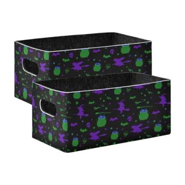 Imagem de Burbuja Caixa de armazenamento dobrável de bruxas com tema de Halloween com alças – Caixa de armazenamento de feltro para organizar brinquedos, livros, maquiagem, panos, meias em prateleira, armário