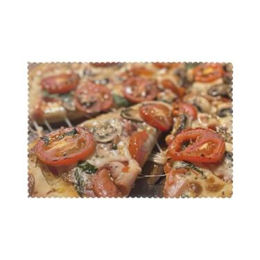 Imagem de Jogo americano saboroso com estampa de pizza para mesa de jantar, conjunto de 6 resistentes ao calor, fácil de limpar para uso diário