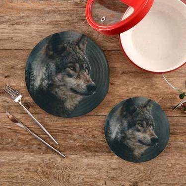 Imagem de CEBUGI Conjuntos de suportes de panela redondos de algodão para panelas quentes resistentes ao calor para cozinhar e assar, 2 peças de lobo