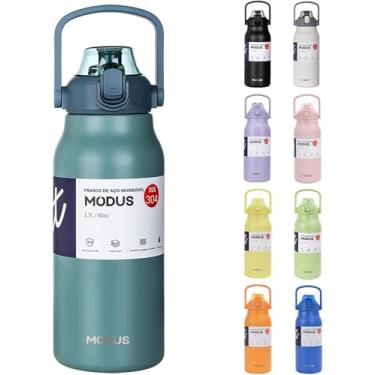 Imagem de Garrafa Térmica De Viagem Inox 1700ml Água Com Canudo (Ciano)