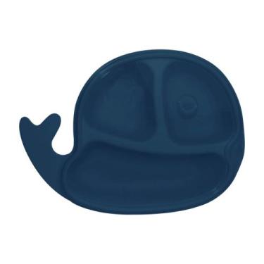 Imagem de Prato Infantil Baleia com 3 Divisórias Clingo - Marinho