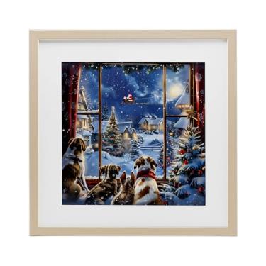 Imagem de Stupell Industries "Dogs Watching Santa on Christmas", Impressão emoldurada sob vidro, marrom, 33 x 33