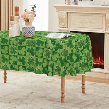Imagem de Horaldaily Toalha de mesa para Dia de São Patrício 152 x 213 cm, oval, verde, xadrez, búfalo, lavável, para decoração de festa, piquenique, jantar