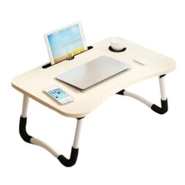 Imagem de Mesa Suporte Para Notebook Dobrável Com Porta Copo e Suporte para Tablet Cama Sofá Articulada Mdf Home Office(Bege)