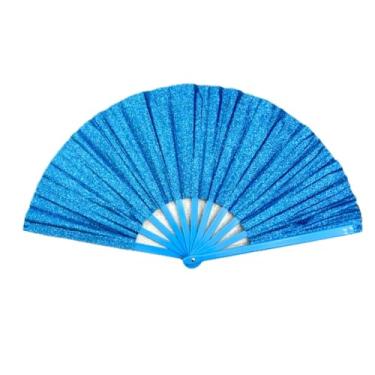 Imagem de Leque Grande Brilho Glitter Colorido Para Festa Dança Carnaval Decoração Luxo Oriental 34x60cm(Leque Glitter Azul claro,Kit c/1)