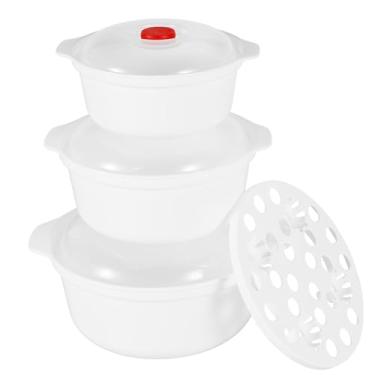 Imagem de KHZSPP Pacote com 3 tigelas de sopa seguras para micro-ondas com alças, tigelas de micro-ondas com tampa e vaporizador, tigela de servir para misturar utensílios de cozinha para cozinha, escritório