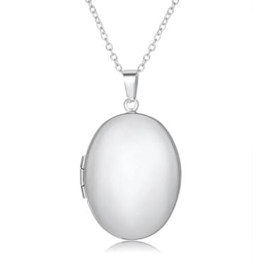 Imagem de LittleFathand Colar com medalhão de foto para mulheres e homens, colar com pingente oval geométrico, banhado a ouro, prata, medalhão oval, gargantilha para presente de dia dos namorados, Aço