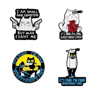 Imagem de Conjunto de 4 peças de broche de gato fofo para homens e mulheres bem-humorado It's Fine Im Fine Design elegante mochila e vestuário decoração presente moderno para amantes de gatos e entusiastas