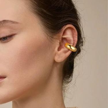 Imagem de Brincos de punho grosso banhados a ouro 14K para mulheres, brincos para orelhas não perfuradas, cartilagem, clipe, standard, Aço inoxidável, Sem pedra preciosa