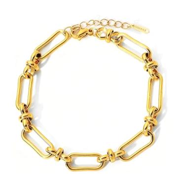 Imagem de Lubrifico Pulseiras de elos de corda banhada a ouro grosso 14 k para mulheres e homens, pulseiras de aço inoxidável com pingente que não mancha, pulseira de corrente cubana, Medium, Metal, Sem Pedra