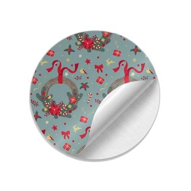 Imagem de Autocolantes Adesivos Redondos Natalinos 25 Unidades Com Estampa de Guirlanda - Tamanho 30x30cm