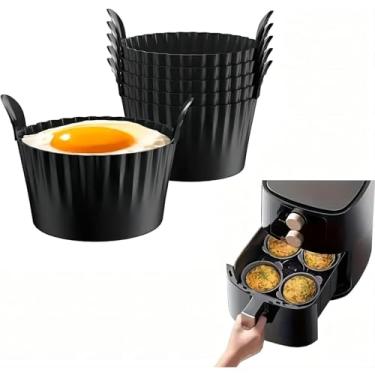 Imagem de 2/4 peças de copos de silicone para fritadeira a ar – forros reutilizáveis antiaderentes para assar – perfeitos para muffins, ovos e cupcakes (preto) (2)
