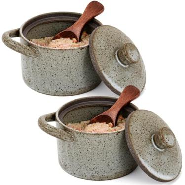 Imagem de Honeydak Saleiro de cerâmica salpicada com tampa e colher de madeira, suporte rústico para adega de sal e pimenta para o dia dos namorados, presente de inauguração de casa, pote de especiarias pesadas