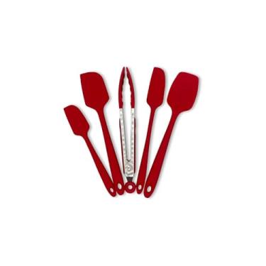 Imagem de Unyhome Conjunto de Espátulas e Pegador em Silicone, 5 Peças, Vermelho, Aço Inox, 28.5x6cm