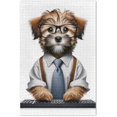 Imagem de Quebra-cabeças para cães trabalhadores Puppy Terrier 500 peças para adultos, presentes para amantes de quebra-cabeças, presente de mordaça, pintura animal, 51 x 35 cm