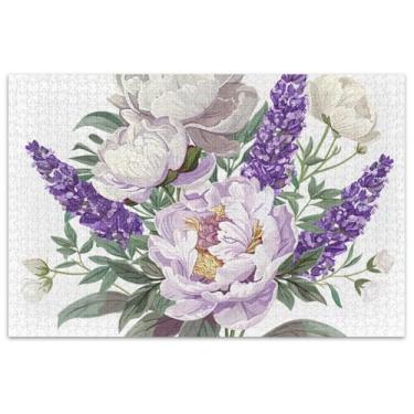 Imagem de Quebra-cabeças lilás lavanda peônias para adultos, 1000 peças, presentes para amantes de quebra-cabeças, arte colorida