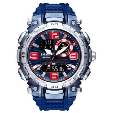 Imagem de MASTOP Relógio esportivo analógico digital masculino, impermeável, 50 m, estilo militar, mostrador duplo, com alarme, cronômetro, luz de fundo, exibição de data e semana, relógio de pulso externo com