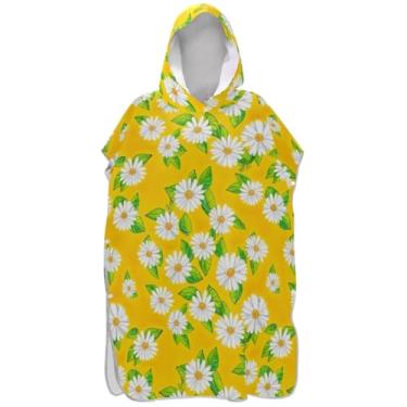 Imagem de Joisal Poncho de surfe para adultos trocador de roupa de praia com capuz toalha de banho absorvente margaridas brancas amarelas ponchos femininos com capuz