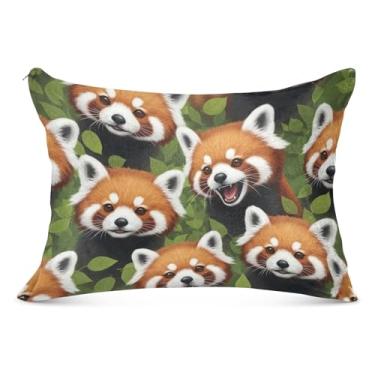 Imagem de Adorável capa de almofada de flanela com rostos de guaxinim marrom com zíper padrão Queen King Capas de travesseiro premium para travesseiro de cama, tamanho Queen, 50,8 cm x 76,2 cm