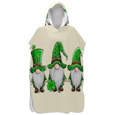 Imagem de Joisal Green St Patrick Gnomos Bege Surf Poncho para Adultos Trocador Plus Size Ponchos de Praia para Homens Toalha de Banho com Capuz Bonito