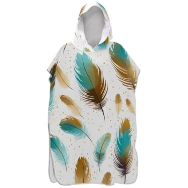 Imagem de Joisal Poncho de surfe trocador de roupão para praia Adul toalha de banho com capuz absorvente pena colorida unissex poncho adulto com capuz
