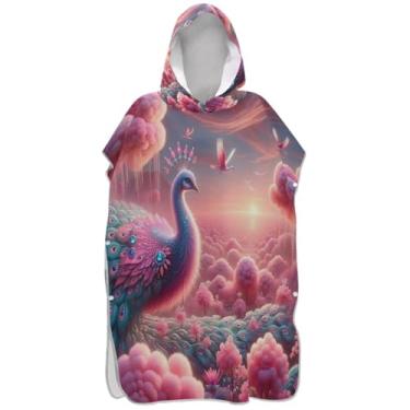 Imagem de Joisal Roupão de mudança de pavão rosa pastel para adultos, poncho de surfe, reutilizável, unissex, adulto, com capuz, toalha de banho com capuz de praia