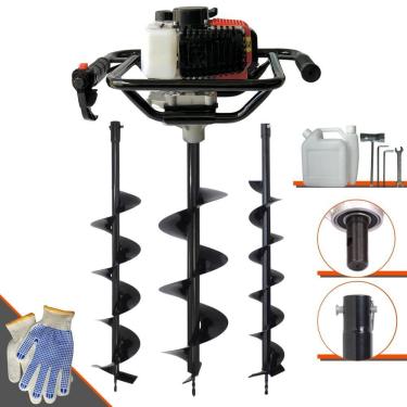 Imagem de Perfurador de Solo Máquina Fura Terra Trado Motorizado Vant VPS52 À Gasolina 2T 52cc 2HP 6.500rpm + KIT 3 Brocas 80x10, 80x15 e 80x20