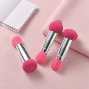 Imagem de Pincel de maquiagem de ponta dupla, pacote com 3 pincéis de maquiagem para viagem, portátil e macio (prata vermelho-escuro)