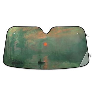 Imagem de Protetor solar personalizado Cléonard Monet Sunrise impressão carro para-sol para-brisa engraçado universal dobrável automotivo protetor solar L, 144.8 cm x 80.0 cm