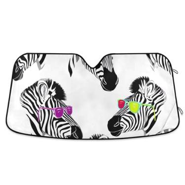 Imagem de Zebras Print Colorido Engraçado Para-brisa Carro Toldo Engraçado Dobrável Carros Persianas para Janelas Frontais Floral Retrátil P, 134,6 cm x 59,7 cm