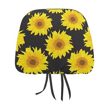 Imagem de Girassóis amarelos sem costura em preto 1 peça capa protetora universal para assento de carro, capa macia para encosto de cabeça para carro, acessórios de decoração para a maioria dos carros e
