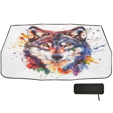 Imagem de Wolf Aquarela Persianas de Janela de Carro Para-brisa Frontal Proteção de Isolamento Térmico Guarda-Chuva de Carro Para-brisa Frontal, Para-sol