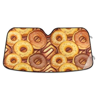 Imagem de Toldo de sol personalizado Donuts amarelo Sweetmeats para para-brisas de carro retrátil dobrável persianas de carros para janelas frontais floral automotivo M, 139,7 cm x 70,1 cm