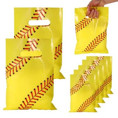 Imagem de 50 peças de sacos de presente de softball, 25 x 17 cm, sacos de lembrancinha de tema esportivo de PE premium para lanches de guloseimas e doces, presentes ideais de aniversário, eventos de equipe