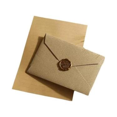 Imagem de Conjunto De Envelope E Carta De Linho Com Selo De Cera Para Presentes 