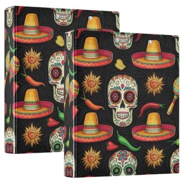 Imagem de 3 fichários coloridos de caveiras de açúcar pretas com 3 anéis de 3,8 cm, 200 folhas, pastas decorativas, caderno, fichário redondo, 31,5 x 27 x 6 cm, 1 pacote