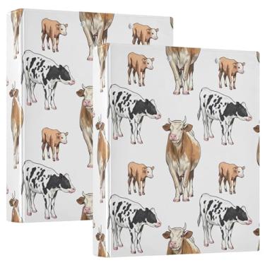 Imagem de Fichários de 3 anéis de animais de fazenda Cows Bezerros, 200 folhas, fichário de escritório, 31,5 x 27 x 6 cm, pacote com 2