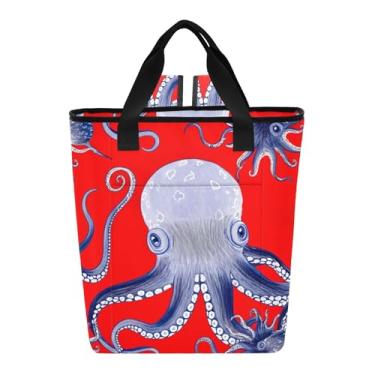 Imagem de Joitme Whimsical - Mochila térmica impermeável com design de polvo azul vermelho, 36 latas, mochila de refrigeração