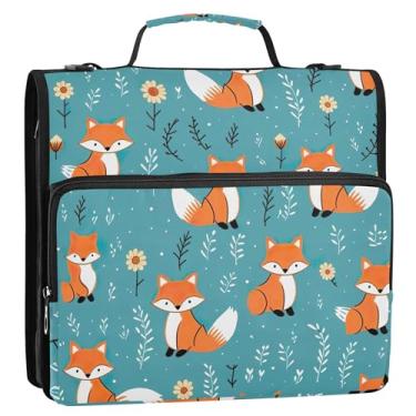 Imagem de Fichários fofos com estampa de floresta de raposa, 3 anéis, fichário com zíper e alça de ombro para armazenamento escolar, pasta de portfólio com alça