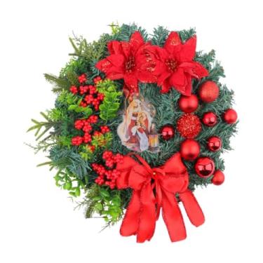 Imagem de Sclmgo Guirlanda de Natal Artificial, Guirlanda de Advento, Guirlanda para Porta com Arame Flexível E PP, Incluindo Bolas de Natal para Festas em Casa, Vermelho 30cmx30cmx8cm
