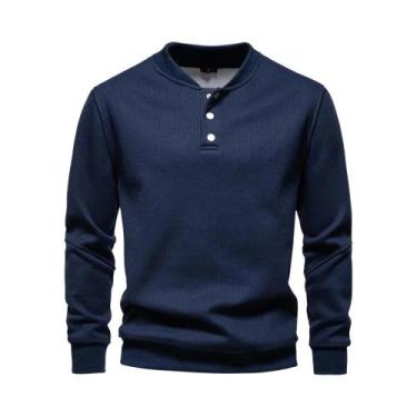 Imagem de Suéter Masculino De Inverno Quente Com Forro De Fleece, Botões, Cor Só