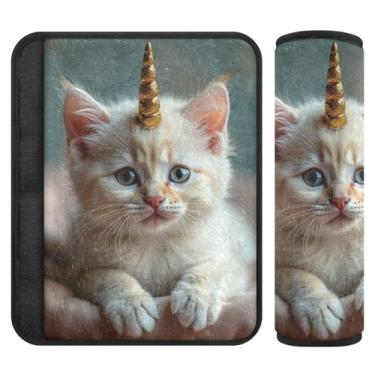 Imagem de Capas de cinto de segurança macias Cute Kitten, acolchoadas com algodão, almofadas de alça de mochila, capas de alça de assento de carro para crianças pequenas