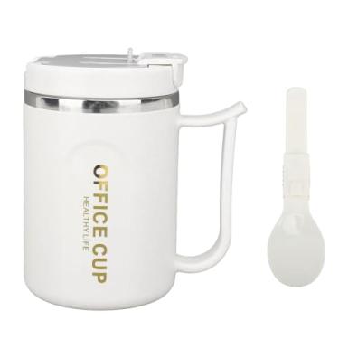 Imagem de ZJchao Caneca de café Isolada de Aço Inoxidável Caneca Anti Escaldante de Camada Dupla Com Tampa de Alça Colher Capacidade de 500ml para Viagens, Escritório, Uso Doméstico Material de Aço (Cinza