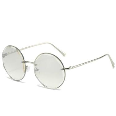 Imagem de HPIRME Óculos redondos vintage de metal, unissex, com armação sem aro, proteção UV400 (prateado).