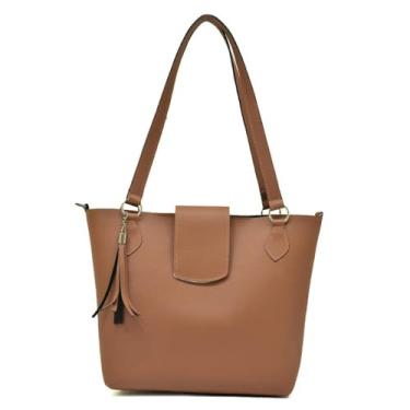 Imagem de Bolsa Tote Feminina em Couro Sintético, Alça Dupla, Detalhe em Tassel, Preta (castanho)