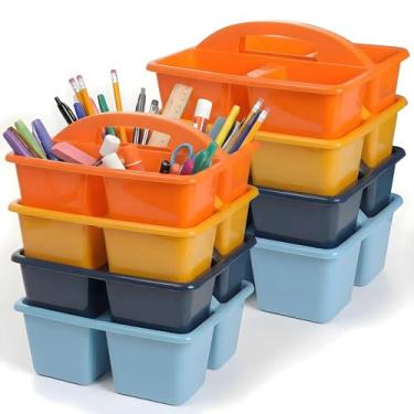 Imagem de Kathfly Pacote com 8 organizadores com alça, armazenamento empilhável para organização, cesta de plástico pequena para sala de aula, mesa, escritório, lápis, sala de crianças, artesanato, professores