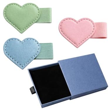 Imagem de 3 peças de suporte magnético para caneta, acessório de leitura em forma de coração com conjunto de marcadores de livro de couro, ferramenta de organização de livros para profissionais, marcadores