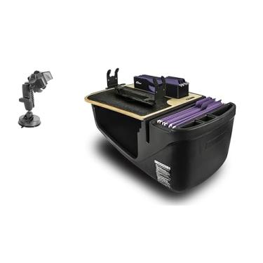 Imagem de AutoExec Mesa de carro Efficiency FileMaster para sua estação de trabalho de veículos e escritório móvel, bétula, com suporte de impressora e suporte de telefone com sucção