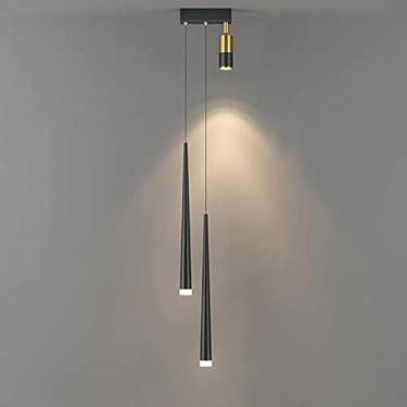 Imagem de Luminária pendente linear tubular longa, luminária suspensa cônica de metal com foco ajustável, lustre preto para sala de jantar, luminárias suspensas LED modernas, luminárias pendentes mini