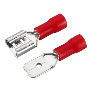 Imagem de ROUPWKWO 100 peças, 50 pares, 6,3 mm, 16 14 AWG, fêmea, macho, conector de fiação elétrica isolado, terminal de crimpagem, pá azul (50 pares vermelho)